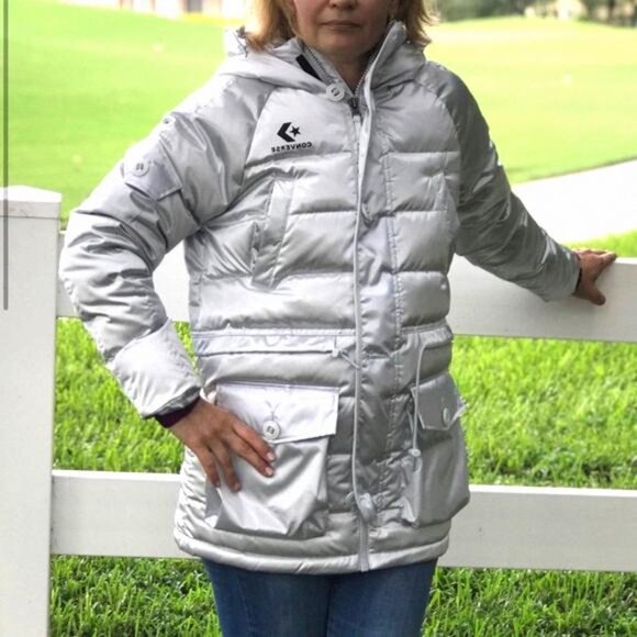 💖MEGA SALE💖 Iridescent Sideline Down Jacket Silver S 10006987-A01 XS - Picture 2 of 9